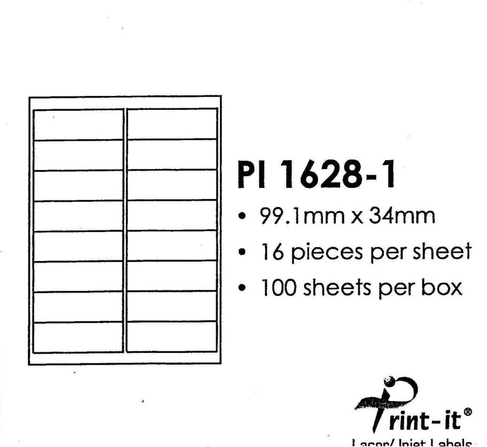 Print-it Labels 16's - 99.1mm x 34mm PUPI1628-1