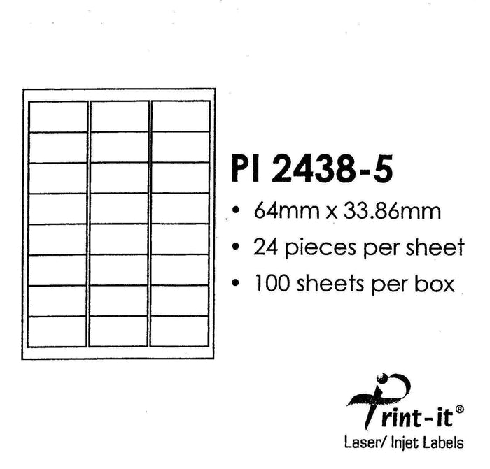 Print-it Labels 24's - 64mm x 33.86mm PUPI2438-5
