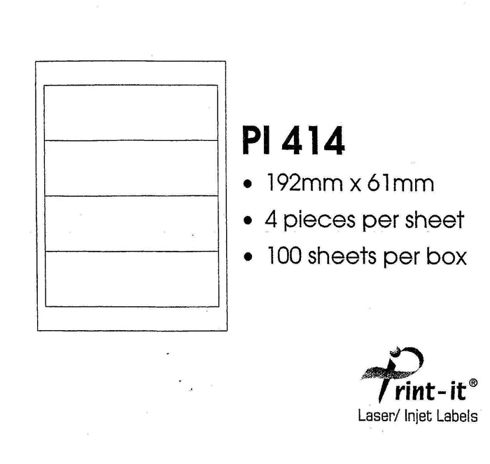 Print-it Labels 4's - 192mm x 61mm PUPI414