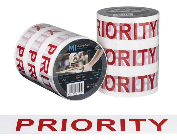 PRIORITY Printed Tape 48mm x 100mt x 36 rolls Carton MPH13179