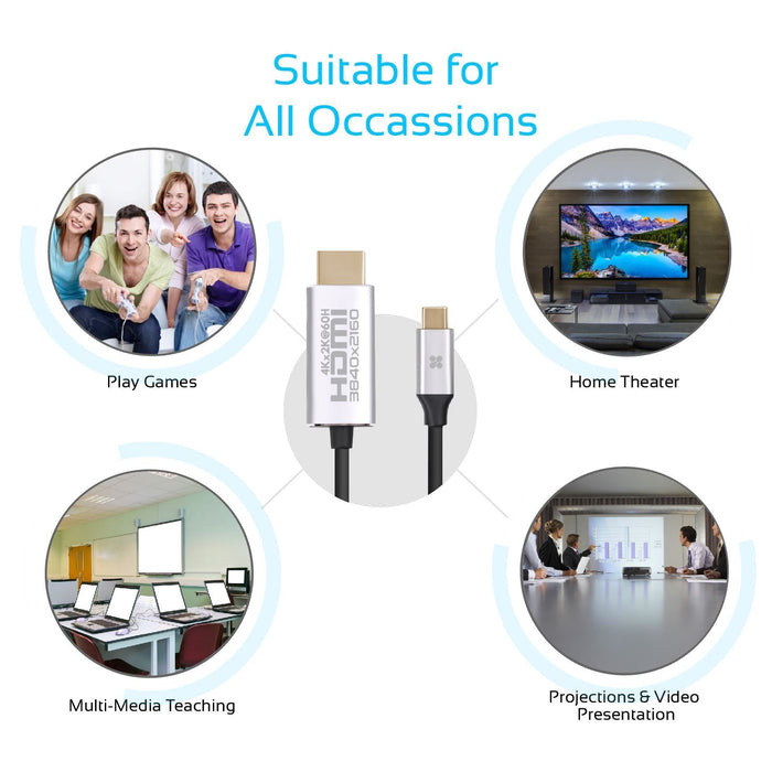 Promate 1.8m USB-C to HDMI Cable Premium Audio Video Ultra HD, Gold Plated Connectors, Up to 4K@60Hz, Grey CDHDLINK-60H.GRY