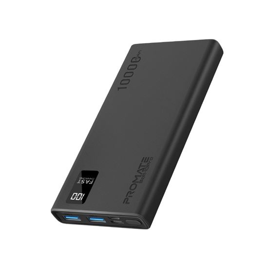 PROMATE 10000mAh Power Bank with Smart LED Display & Super Slim Design. Includes 2x USB-A & 1x USB-C Ports. 2A (Shared) Charging. Auto Voltage Regulation. Charge 3x Devices. Black Colour. CDBOLT-10PROBK