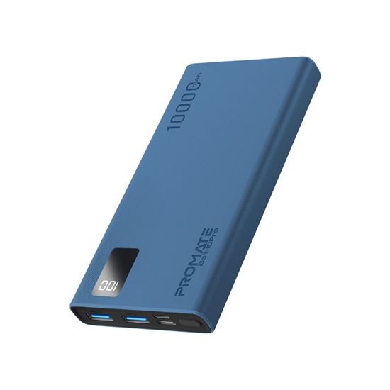 PROMATE 10000mAh Power Bank with Smart LED Display & Super Slim Design. Includes 2x USB-A & 1x USB-C Ports. 2A (Shared) Charging. Auto Voltage Regulation. Charge 3x Devices. Blue Colour. CDBOLT-10PROBL