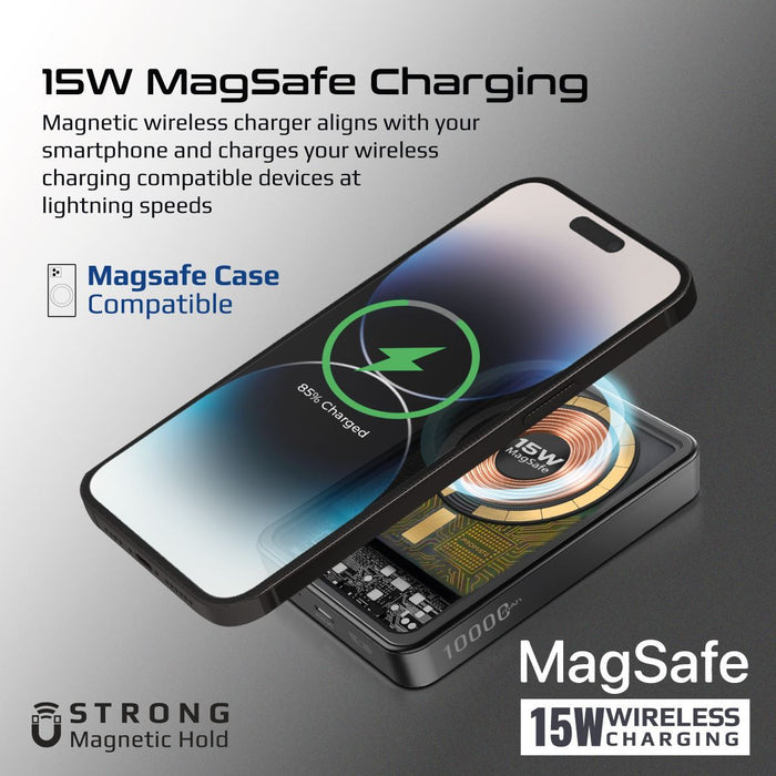 Promate 10000mAh Power Bank with Transparent Magsafe 15W Wireless Charging, 20W PD, 1x USB-C In/Out, Ultra-Compact Design, Charge 2x Devices, Black CDLUCIDPACK-10BK