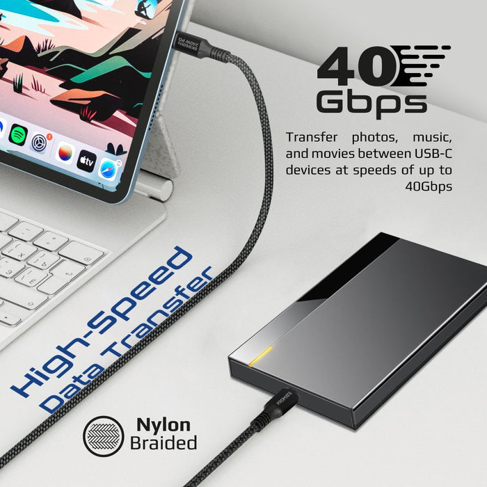 PROMATE 1M USB-C to USB-C Cable. Supports Thunderbolt 3, 240W Super Speed Fast Charging, 40Gbps Data, & 8K@60Hz Res. Nylon Braided. Protects Against Over Charging. Black Colour. CDPOWERBOLT240-1M