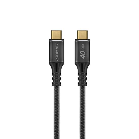 PROMATE 1M USB-C to USB-C Cable. Supports Thunderbolt 3, 240W Super Speed Fast Charging, 40Gbps Data, & 8K@60Hz Res. Nylon Braided. Protects Against Over Charging. Black Colour. CDPOWERBOLT240-1M