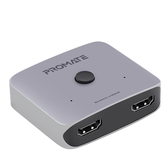 PROMATE 2-in-1 HDMI Splitter. Supports up to 4K@60Hz UHD Res. Connect 2x HDMI Sources to Toggle Between 2 Displays. Easy Plug & Play. Silver/Black Colour. CDSWITCH-HDMI