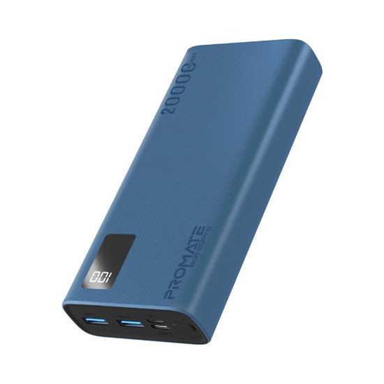 PROMATE 20000mAh Power Bank with Smart LED Display & Super Slim Design. Includes 2x USB-A & 1x USB-C Ports. 2A (Shared) Charging. Auto Voltage Regulation. Charge 3x Devices. Blue Colour. CDBOLT-20PROBL