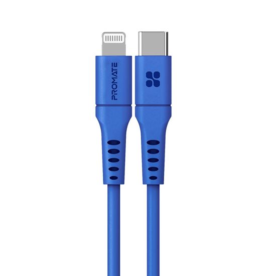 Promate 2m 20W PD USB-C to Lightning Charge & Sync Cable, For Apple iPhone, iPad, & iPad Mini, Anti Snap Tangle Free, Blue CDPOWERLINK-200.BL
