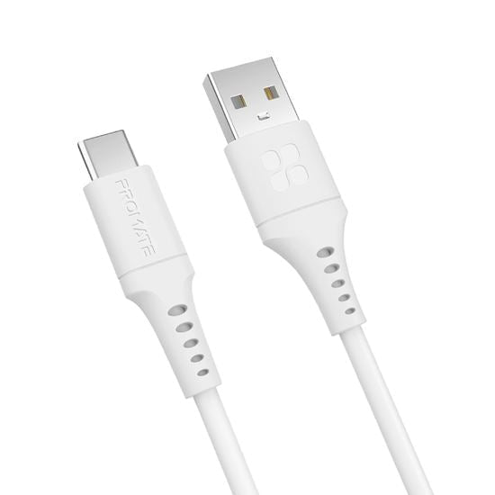 Promate 2m USB-A to USB-C Data & Charge Cable, 480Mbps Data Transfer Rate, Durable, Tangle Resistant 25000+ Bend Tested, White CDPOWERLINK-AC200W