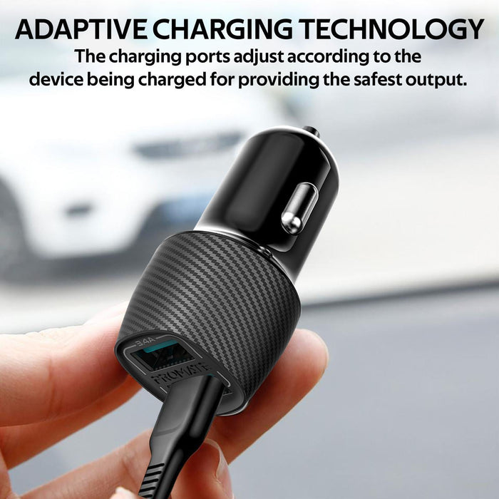 Promate 3.4A Dual Port USB Car Charger - Black CDVOLTRIP-DUO.BLK