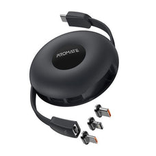 Promate 3-in-1 USB-C Retractable Data & Charge Cable With Changeable Connectors CDQUIVER.BLK