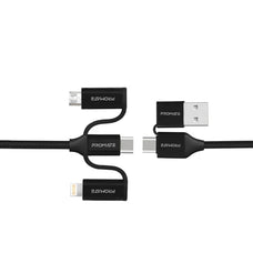 Promate 6-in-1 Hybrid Multi-Connector Cable 1.2m, Charging & Data Transfer, Power Delivery, Micro-USB, USB-C, Lightning Connector, Black CDPENTAPOWER.BLK