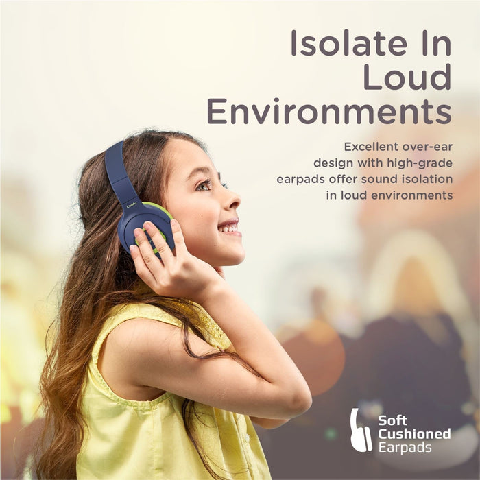 Promate Child-Safe Wireless Bluetooth Over-Ear Headphones, Up to 5 Hours Playback, Built-in Mic, Emerald CDCODDY.EMR