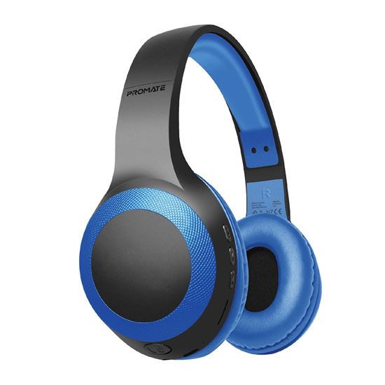 Promate Deep Base Wireless Over-Ear Headphones, Bluetooth V5.0, Up to 5 Hours Playback, Blue CDLABOCA.BL
