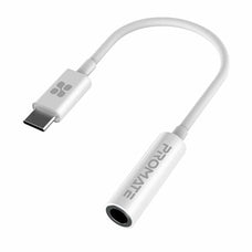Promate Dynamic Stereo USB-C to 3.5mm AUX Headphone Jack Adapter, Digital to Analog Converter, Supports Music & Calls, White Colour CDAUXLINK-C.WHT