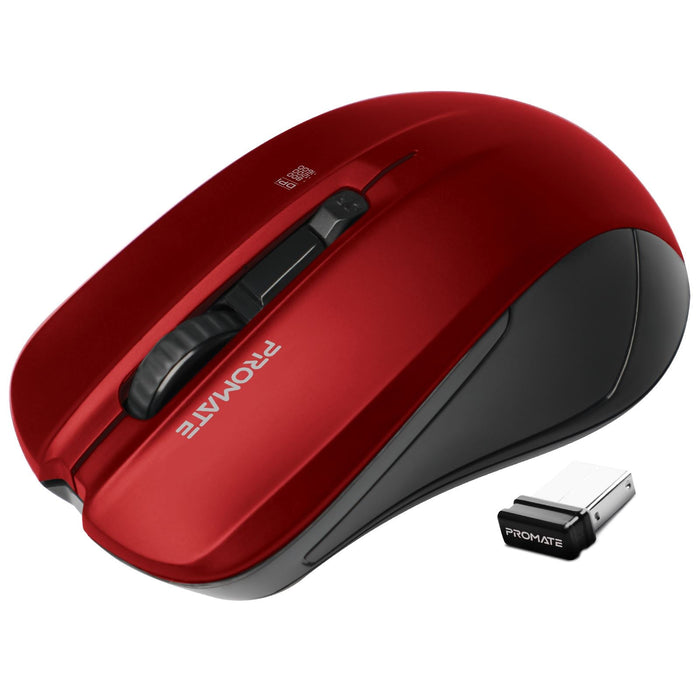 Promate Ergonomic Wireless Mouse, Ambidextrous Design, Red CDCONTOUR.RED