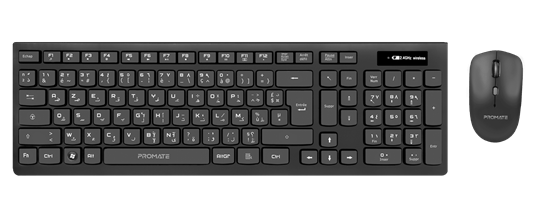 PROMATE Full Size Wireless Keyboard and Mouse. Spillproof Ergonomic Design. Built-in Media Controls. Range up to 10m. Up to 1600 Dpi. Long Life Battery CDPROCOMBO-12