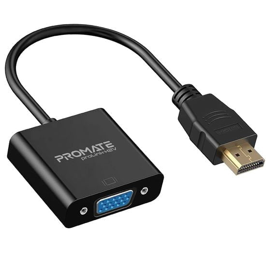 Promate HDMI (Male) to VGA (Female) Display Adaptor Kit, Up to 1920x1080@60Hz, Gold-Plated HDMI Connector, Supports Windows & Mac, Black CDPROLINK-H2V.BLK