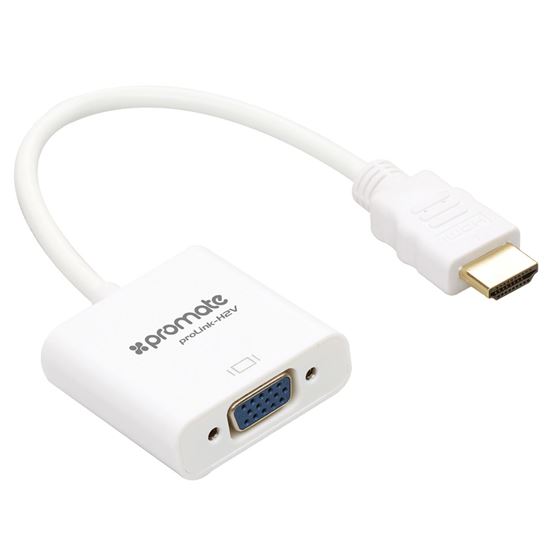 Promate HDMI (Male) to VGA (Female) Display Adaptor Kit, Up to 1920x1080@60Hz, Gold-Plated HDMI Connector, Supports Windows & Mac, White CDPROLINK-H2V.WHT