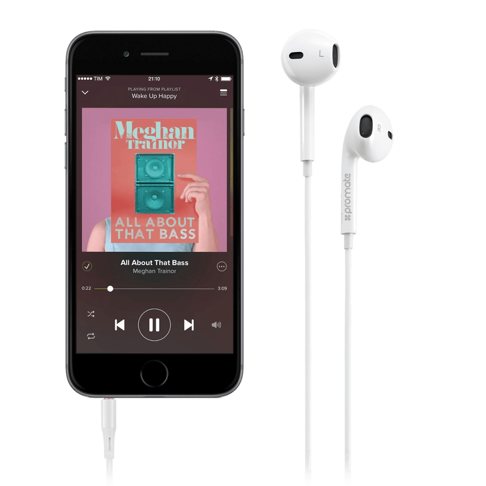 Promate Lightweight High-Performance Stereo Earbuds, In-Line Mic and Universal Volume Control, White CDGEARPOD-IS2.WHT