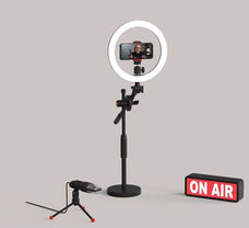 Promate Multi-Function Video Creator Kit, with 26cm Ring LED Light with Stand, Microphone with Portable Stand, Smartphone Holder, Camera Head, On Air Sign CDVLOGPRO