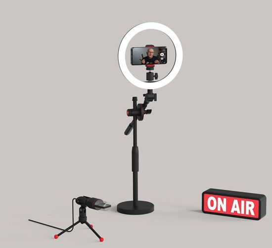 Promate Multi-Function Video Creator Kit, with 26cm Ring LED Light with Stand, Microphone with Portable Stand, Smartphone Holder, Camera Head, On Air Sign CDVLOGPRO