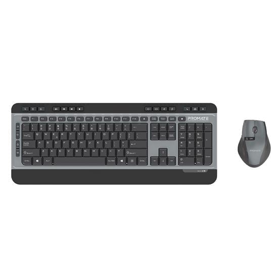 PROMATE Sleek Wireless Multimedia   Keyboard & Mouse Combo. Ergonomic Contoured 5 Button Mouse. Auto Sleep Function. Smart Nano Reciever. Wireless Range 10m. Black Colour CDPROCOMBO-9.BLK