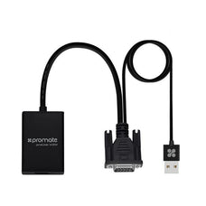 Promate VGA (Male) to HDMI (Female) Display Adaptor Kit with Audio, Up to 1920x1080@60Hz, Hassle-Free Setup Plug & Play, Supports Windows & Mac, Black CDPROLINK-V2H.BLK