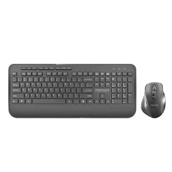 PROMATE Wireless Ergonomic Keyboard & Contoured Mouse. Sleek Tactical Full Size Keyboard Plus Ergonomic Contoured 5 Button Mouse. Auto Sleep Function. Smart Nano Reciever. 10m Range. Black CDPROCOMBO-8.BLK