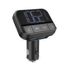 Promate Wireless In-Car FM Transmitter with Dual USB-A ports, Supports Handsfree, Playback from USB, MicroSD, Flash Drive, Black CDEZFM-2