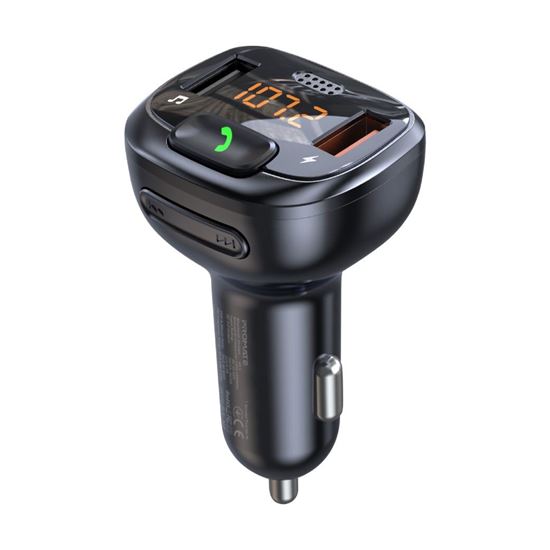 PROMATE Wirless In-Car FM Transmitter with Handsfree & QC3.0. Bult-in Mic, Bluetooth, SD Card Slot, Frequency Range 87.5-108MHz, Output 5V/2.4A. Black Colour CDSMARTUNE-4