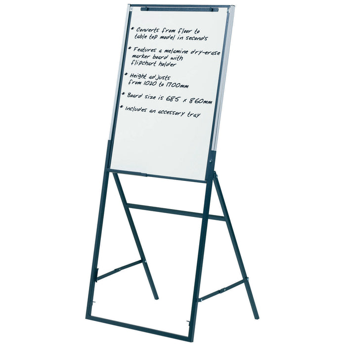 Quartet Futura Easel Whiteboard + Flipchart Holder 685 x 860mm - Black Frame AOQT351900