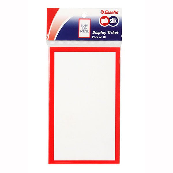 QuikStik Display Tickets Red Border 75 x 125mm x 10's AO48299