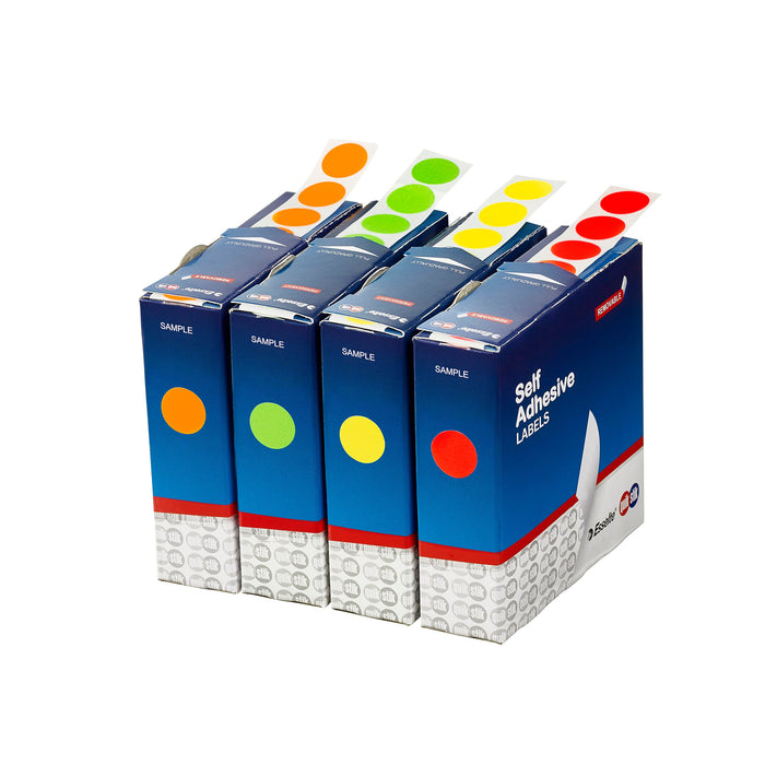 Quikstik Label Dispenser Circle 14mm Fluoro Green 700 Labels, Permanent Adhesive AO80103CPFG