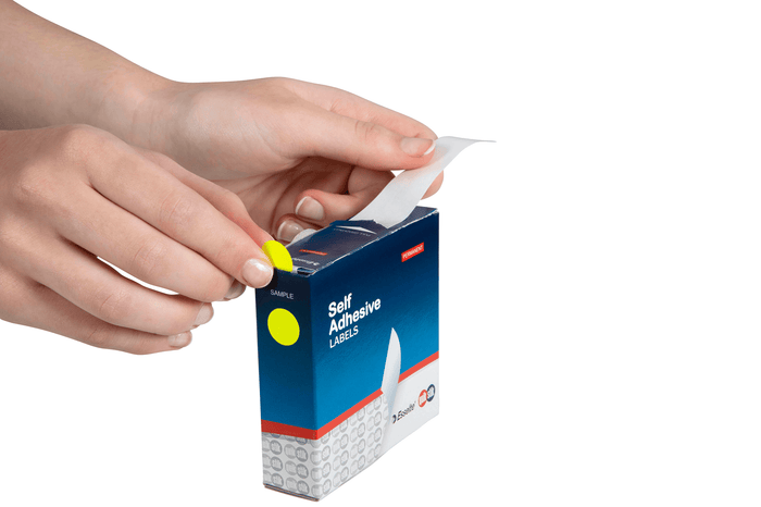 Quikstik Label Dispenser Circle 14mm Fluoro Yellow 700 Labels, Permanent Adhesive AO80103CPFY