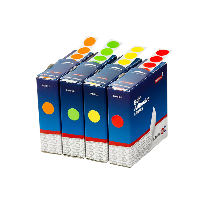 Quikstik Label Dispenser Circle 14mm Fluoro Yellow 700 Labels, Permanent Adhesive AO80103CPFY