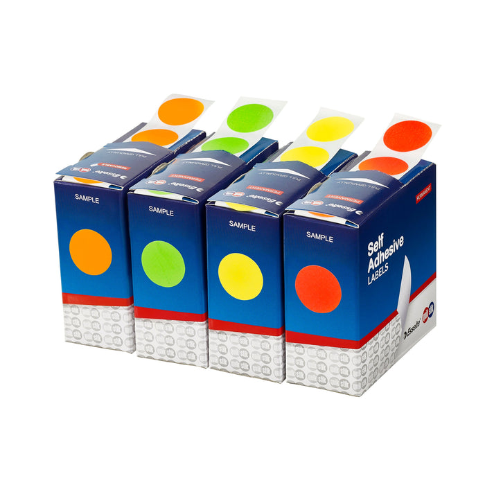 Quikstik Label Dispenser Circle 24mm Fluoro Yellow 350 Labels, Permanent Adhesive AO80108CPFY
