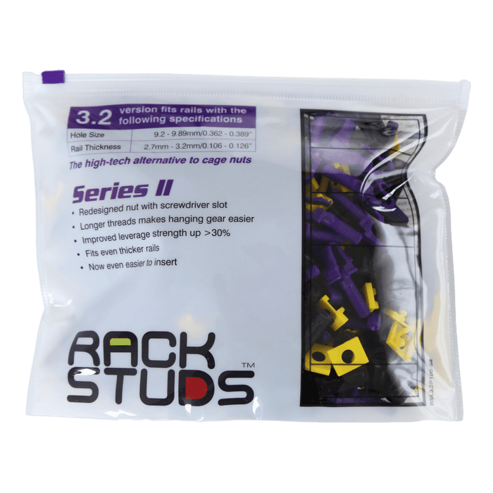 RACKSTUDS Series II 100-pack Purple Smart Rack Mounting System. Universal Replacement for Cage Nuts Used to Mount IT, Pro A/V, Security & Teleco Equipment in 19". Designed For Rails 2.7-3.2mm Thick. CDRSL2100P