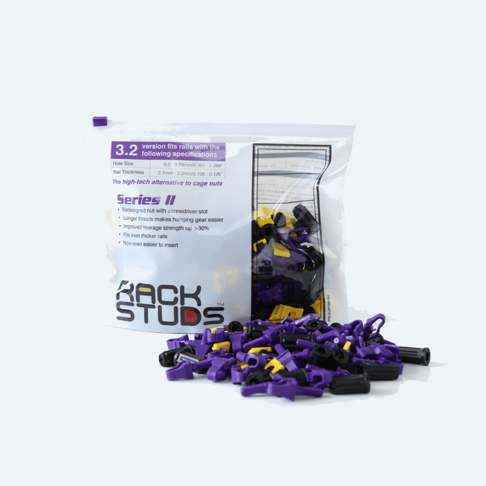 RACKSTUDS Series II 100-pack Purple Smart Rack Mounting System. Universal Replacement for Cage Nuts Used to Mount IT, Pro A/V, Security & Teleco Equipment in 19". Designed For Rails 2.7-3.2mm Thick. CDRSL2100P