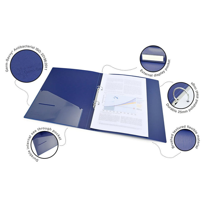 Rapesco Germ-Savvy Antibacterial A4 PP Ring Binder 2/35 Blue CX999010