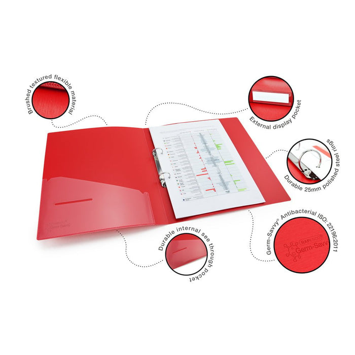 Rapesco Germ-Savvy Antibacterial A4 PP Ring Binder 2/35 Red CX999011
