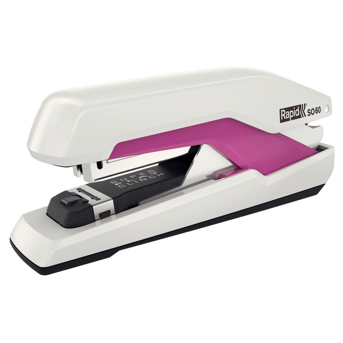 Rapid Super SO60 Stapler, Flat Clinch, 60 Sheet, White/Pink, Full Strip AO50001077