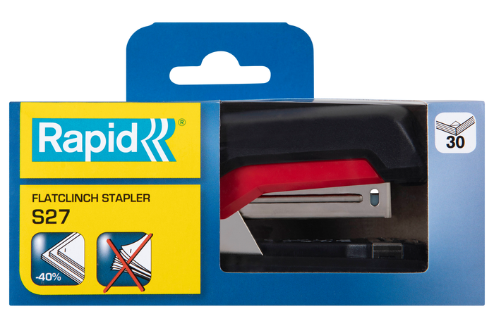 Rapid Supreme S27 Stapler, 30 Sheet, Black/Red, Half Strip AO5000541