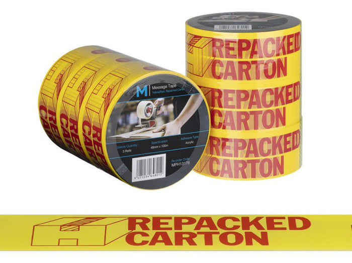 REPACKED CARTON Printed Tape 48mm x 100mt x 36 rolls Carton MPH13176
