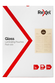 Rexel 75 Micron A4 Laminating Pouch x 100's pack AO41621