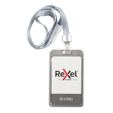 Rexel Aluminium Double Sided ID Card Holder with Lanyard - Silver (Portrait) AO9902001