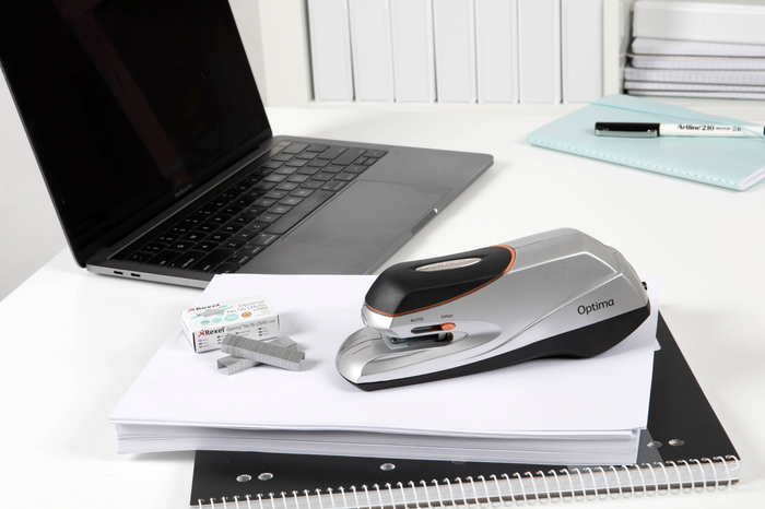 Rexel Electric Stapler, Optima Grip, 20 Sheets, Silver/Black AO2102348