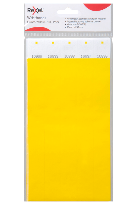 Rexel ID Wristbands, Fluoro Yellow, 100's Pack AO9861105