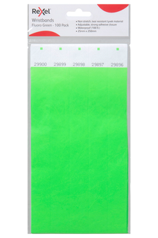 Rexel Serial Number ID Wristbands, Fluoro Green, 100's Pack AO9861104